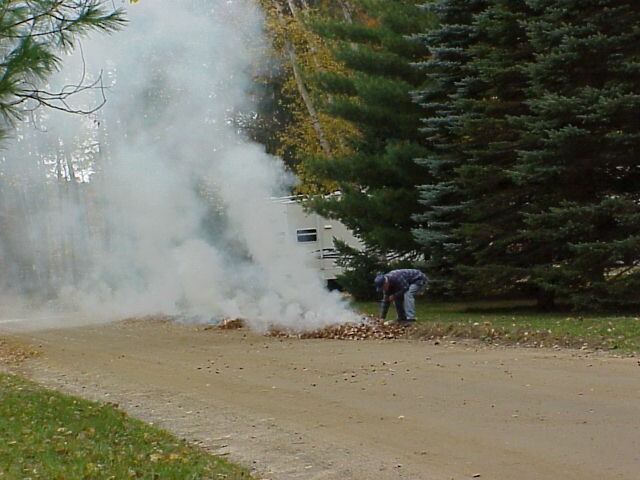 Burning fall leaves